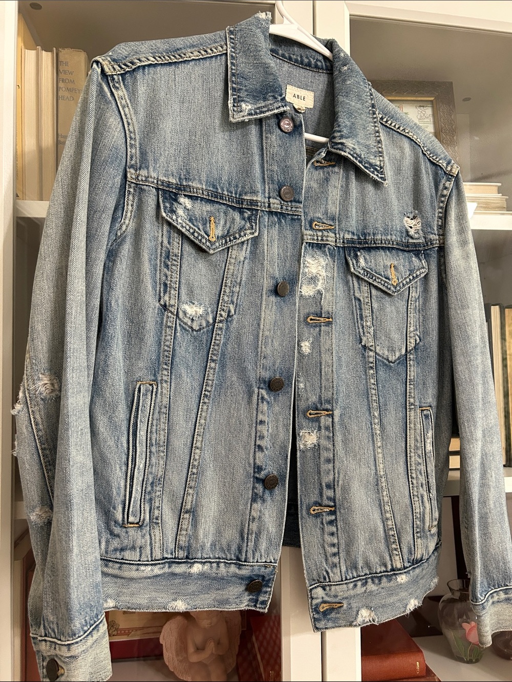 Able Merly Light Blue Distressed Denim Trucker Jacket